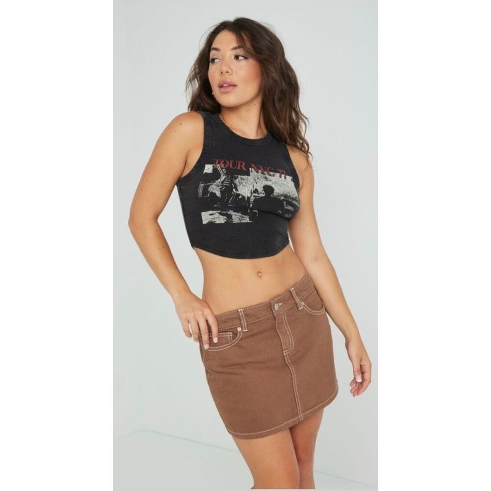 Garage Brown Y2K Low Rise Utility Denim Mini Skirt XL